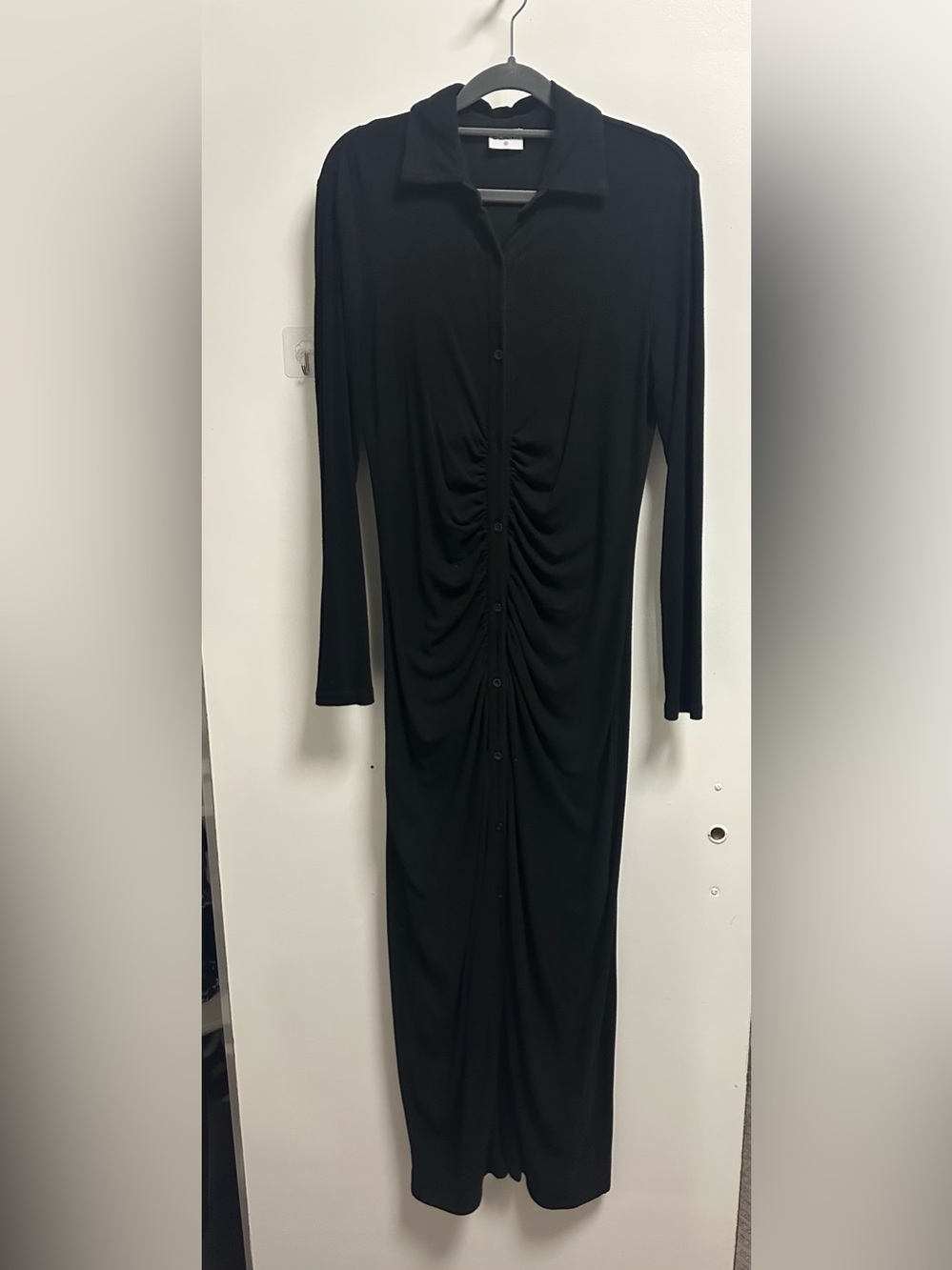 Dress Blank Black Long Sleeve Ruched Button-Front Dress